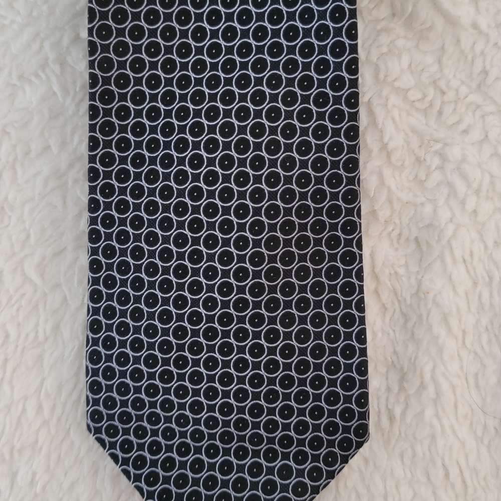 DKNY Black and White Geometric Silk Tie